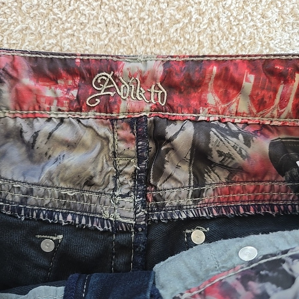 Adiktd Dark Wash Embroidered Rhinestone Studded Bootcut Jeans Size 6/33 Y2K - Picture 14 of 16